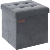SONGMICS Taburet pliabil cu spatiu depozitare, tapiterie catifea, structura MDF, 38x38x38 cm, gri Household NewTrend