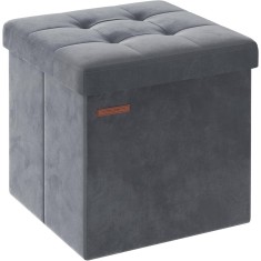 SONGMICS Taburet pliabil cu spatiu depozitare, tapiterie catifea, structura MDF, 38x38x38 cm, gri Household NewTrend