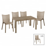 Set mobilier de gradina 7 piese Explore-Confident, Pakoworld, masa si 6 scaune, 150x90x73.5 cm, polipropilena, cappuccino