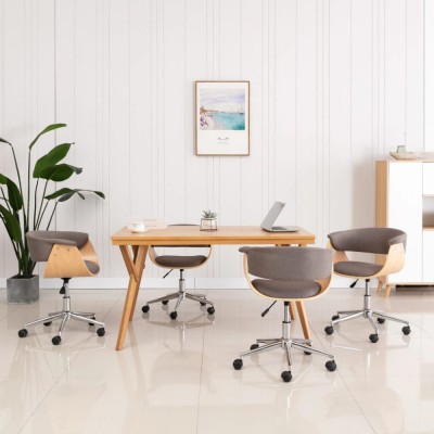 Scaune de bucătărie pivotante, 4 buc., gri taupe, textil foto