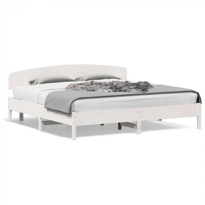 Cadru de pat cu tablie, alb, 180x200 cm, lemn masiv de pin GartenMobel Dekor
