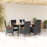 VidaXL Set mobilier de grădină cu perne, 7 piese, negru, poliratan