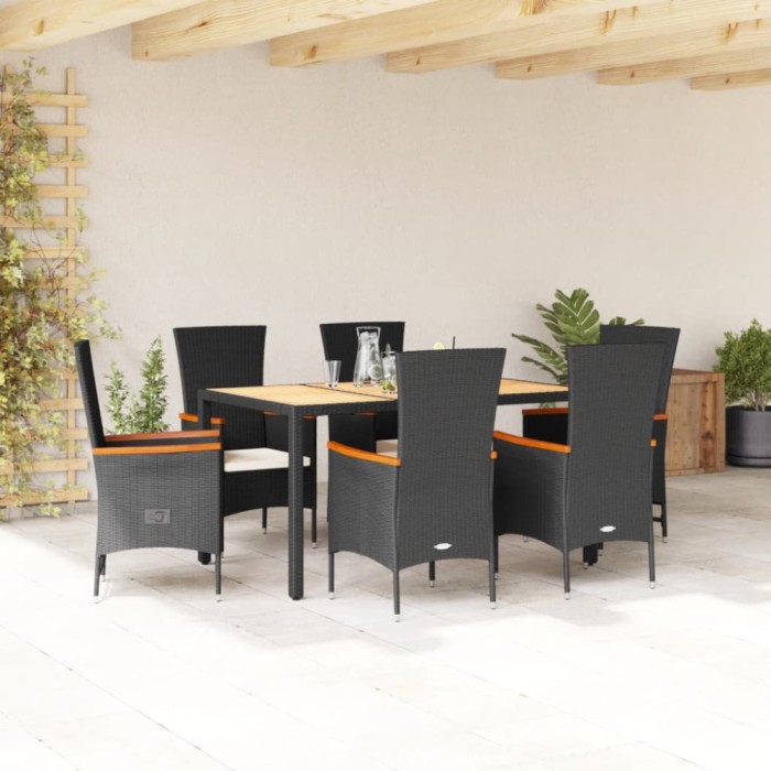 vidaXL Set mobilier de grădină cu perne, 7 piese, negru, poliratan