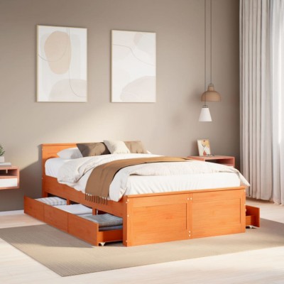 vidaXL Cadru pat fără saltea/cu tăblie maro 120x200 cm lemn masiv pin 3308770 foto
