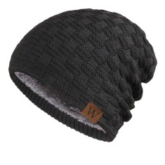 Caciula tricotata groasa imblanita pentru barbati, model casual rezistent la vant - Negru