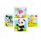 Cumpara ieftin Set 4 puzzle din lemn pentru copii, 36 piese, iepure, zebra, girafa, panda - Multicolor