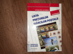 LISTA PRETURILOR MARCILOR POSTALE, 2009 foto