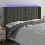 VidaXL Tăblie de pat cu LED, gri &icirc;nchis, 183x16x118/128 cm, catifea