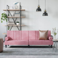 Canapea extensibila cu cotiere, roz, catifea GartenMobel Dekor