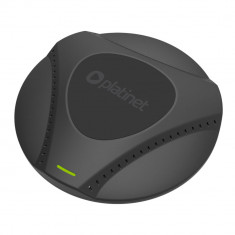 Incarcator Qi Wireless 15W, Platinet 45289, cu ventilator, distanta incarcare 8 mm, conector USB Tip C, negru