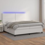 VidaXL Pat cu arcuri, saltea și LED, alb, 200x200 cm, piele ecologică