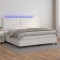 vidaXL Pat cu arcuri, saltea și LED, alb, 200x200 cm, piele ecologică 3135904