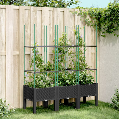 vidaXL Jardinieră de grădină cu spalier, negru, 120x40x142,5 cm, PP foto