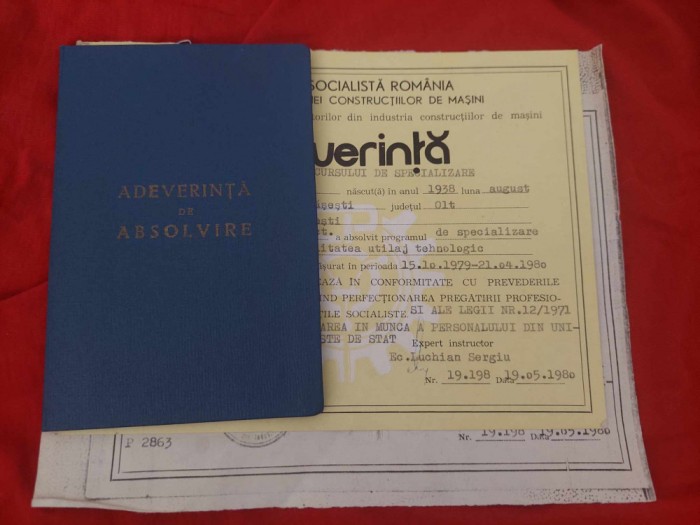 documente vechi-1963-1980-Adeverinta DESENATOR UTILAJE-Specializare Utilaj tehno