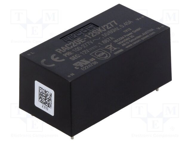 Convertor AC/DC 20W 12VDC 1667mA RECOM