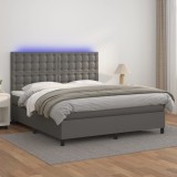 Cumpara ieftin Pat cu arcuri, saltea și LED, gri, 180x200 cm, piele ecologică