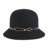 Palarie cloche neagra cu banda subtire si catarama aurie