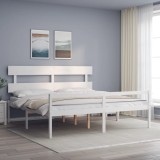 Cadru de pat senior cu tăblie, alb, Super King Size, lemn masiv