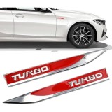 Set 2 embleme auto metalice turbo 3d &acirc; reliefate, adeziv autoadeziv, 14.6 x 1.8 cm, montaj rapid