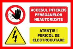 Placuta accesul interzis persoanelor neautorizate atentie pericol de electrocutare foto