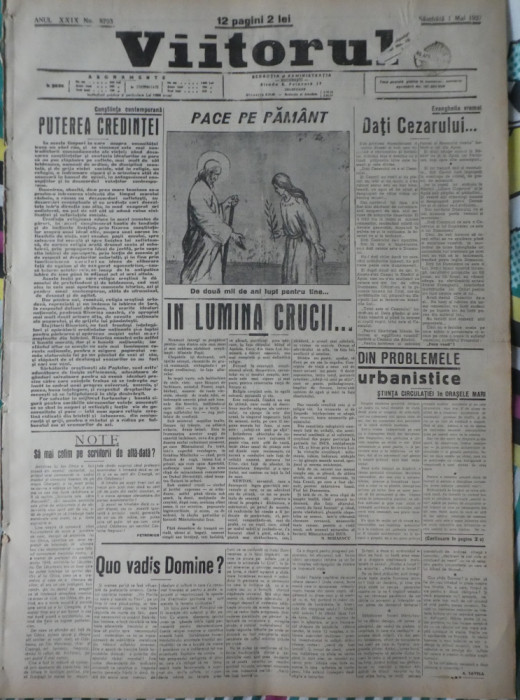 Ziarul Viitorul, 1 mai 1937, numar omagial de Pasti, 12 pagini