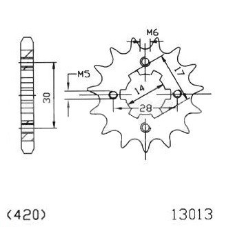 Pinion fata 14 dinti pas lant 420 - Sachs Mad Ass 4 viteze (04-10) - Mad Ass Automatic (05-10) - SMF Mad Ass (11-14) 4T AC 50cc