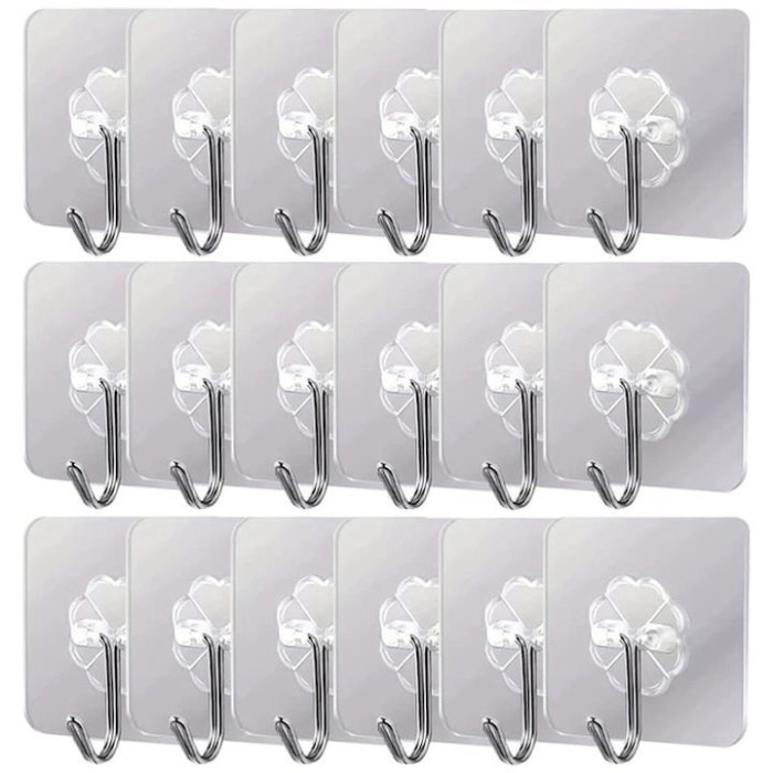 Set 50 carlige adezive transparente, rezistente, multifunctionale, plastic, metal