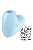 Stimulator Clitoris Cutie Heart Air Pulse Stimulator+Vibration, Silicon, USB, Albastru