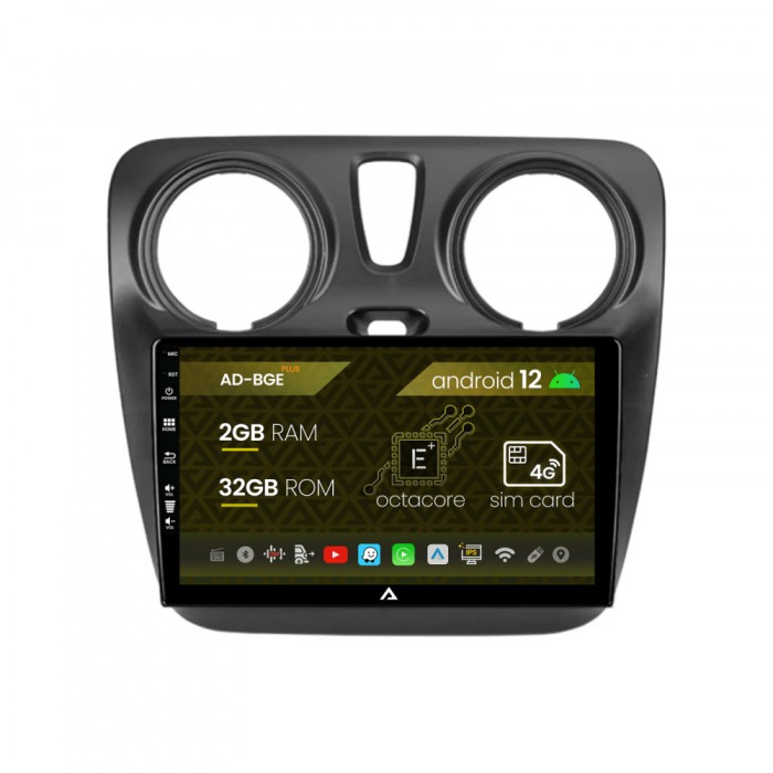 Navigatie Dacia Dokker Lodgy, Android 12, E-Octacore 2GB RAM + 32GB ROM, 9 Inch - AD-BGE9002+AD-BGRKIT376V2
