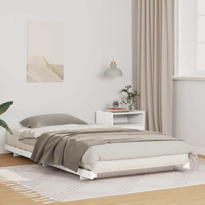 vidaXL Cadru de pat de podea Alb 80 x 210 cm Lemn masiv de pin
