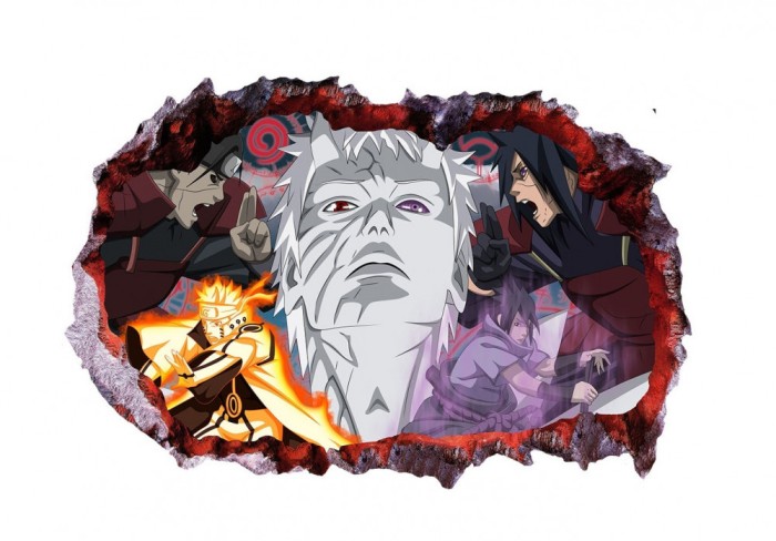 Sticker decorativ, gaura in perete 3D, Uchiha-Uzumaki, 85 cm, 1017STK-1