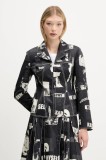 Desigual sacou NEWSPAPER BLAC culoarea negru, un singur r&acirc;nd de nasturi, cu imprimeu, 25WWEW20