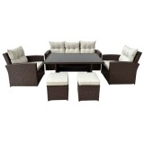 Set mobilier gradina/terasa, maro si bej, 1 masa, 2 scaune, 2 tabureti, 1 canapea, Dolores GartenVIP DiyLine