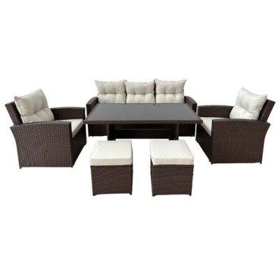 Set mobilier gradina/terasa, maro si bej, 1 masa, 2 scaune, 2 tabureti, 1 canapea, Dolores GartenVIP DiyLine foto