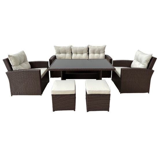 Set mobilier gradina/terasa, maro si bej, 1 masa, 2 scaune, 2 tabureti, 1 canapea, Dolores GartenVIP DiyLine
