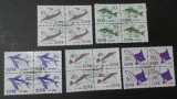Seria Completă Coreea de Nord 1990 - Pești Marini, 5 Cvadriblocuri, Sturion, Pisică de Mare, Pește Zburător, 20v, Ștampilată -A333