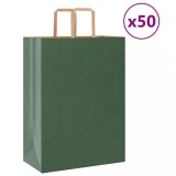 vidaXL Pungi de h&acirc;rtie 50 buc cu m&acirc;nere verde 32x17x44 cm