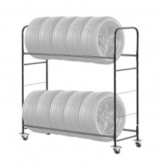 Suport mobil pentru 12 anvelope, 4 x roti, 1585 x 570 x 1520 mm, max 180 kg, 2 rafturi cu inaltime ajustabila, Otel