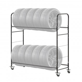 Suport mobil pentru 12 anvelope, 4 x roti, 1585 x 570 x 1520 mm, max 180 kg, 2 rafturi cu inaltime ajustabila, Otel foto