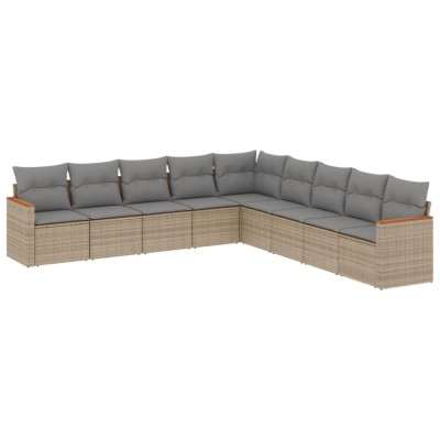 Set canapele de gradina, 9 piese, cu perne, bej, poliratan foto