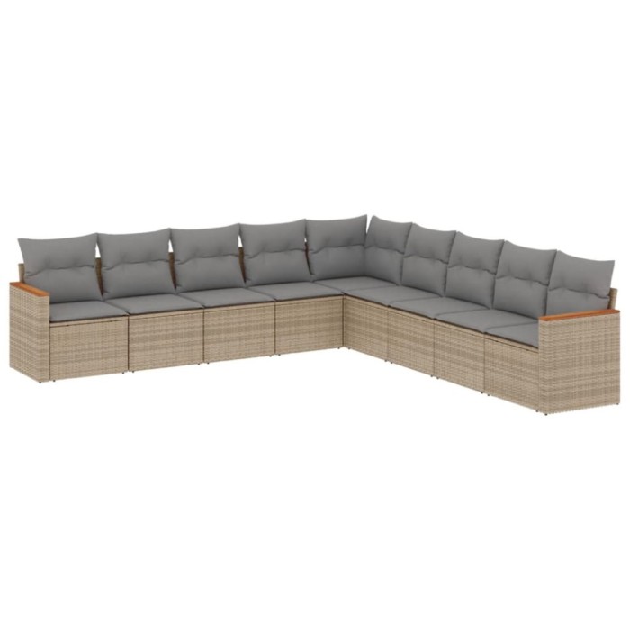 Set canapele de gradina, 9 piese, cu perne, bej, poliratan