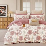 Lenjerie de pat percale 2PXXL roz, 4 piese, bumbac, model floral PRC97