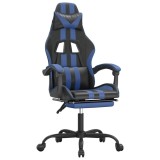 Cumpara ieftin Scaun gaming pivotant/suport picioare negru/albastru piele eco