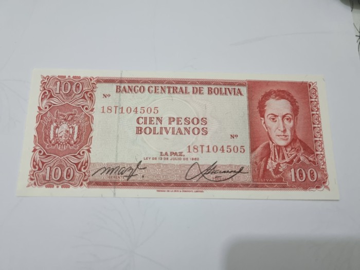 bancnota bolivia 100 p 1962 serie t