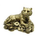 Statueta Feng Shui Tigru cu Monede si Pepite - 14cm, model TT21