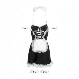 Costum sexy menajeră S-LINE BY SHOTS French Maid Costume, pentru roleplay, rochie cu bonetă și jartiere, S/M, alb-negru