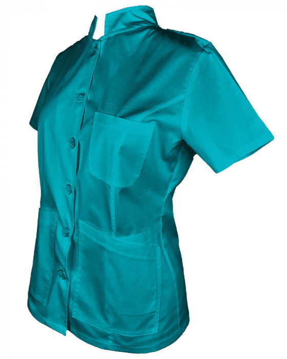 Tunica Medicala Pe Stil cu Elastan, Turcoaz cu nasturi - XL