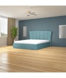 Pat Tapitat Turcoaz 160x200 cm + Saltea Inclusa, Cadru Pat Dormitor Modern, Suport Saltea Fix