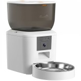 PawHut Distribuitor Automat de Hrană pentru Pisici și C&acirc;ini 4L, WiFi 2,4G, Control din Aplicație cu Cameră, Bol, Alb | Aosom Romania