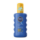 Cumpara ieftin Spray colorat de protectie solara pentru copii SPF 50+ Protect &amp; Care, 200 ml, Nivea Sun